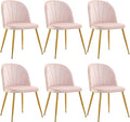 Velvet Dining Chairs Set of 6, Upholstered Mid Century Modern Dining Chairs, Armless Accent Chair with Metal Gold Legs for Living Room, Kitchen, Dining Room, Pink