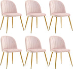 Velvet Dining Chairs Set of 6, Upholstered Mid Century Modern Dining Chairs, Armless Accent Chair with Metal Gold Legs for Living Room, Kitchen, Dining Room, Pink