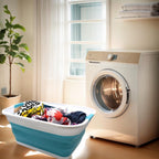 SAMMART Set of 2-41L(10.8 gallon) Collapsible Plastic Laundry Basket-Pop Up Storage Container-Portable Washing Tub-Space Saving Hamper, Water capacity:32L(8.4 gallon) (2 rectangular, Bright Blue)