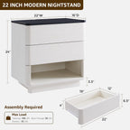 ACCOHOHO Nightstand with Charging Station, 22" Push-to-Open Bedside Table with 2 Storage Drawers, Large Modern End Table for Bedroom,Living Room,White