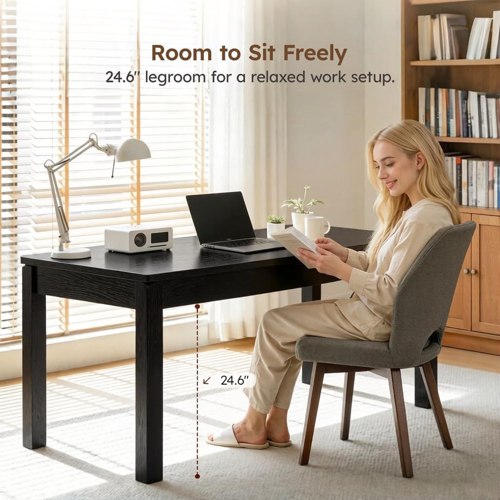 Black Dining Table for 6, Farmhouse Rectangular Kitchen Table, Wood | Long Mo...
