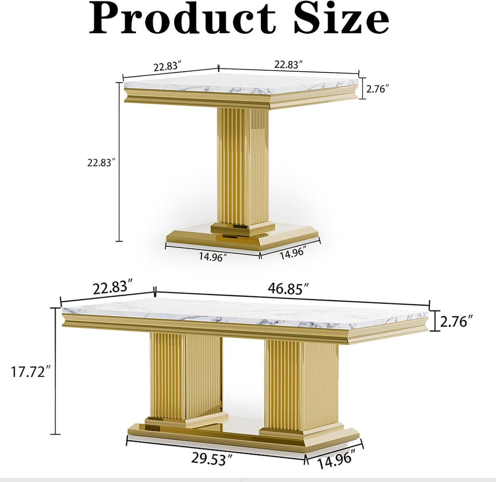 Luxury Marble Coffee Table Set of 2, Modern Coffee Table with Side End Table,...