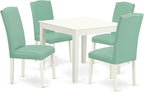 East West Furniture OXEN5-LWH-57 5 Piece Kitchen Table & Chairs Set Includes a Square Dining Room Table and 4 Pond Faux Leather Parsons Dining Chairs, 36x36 Inch, Linen White