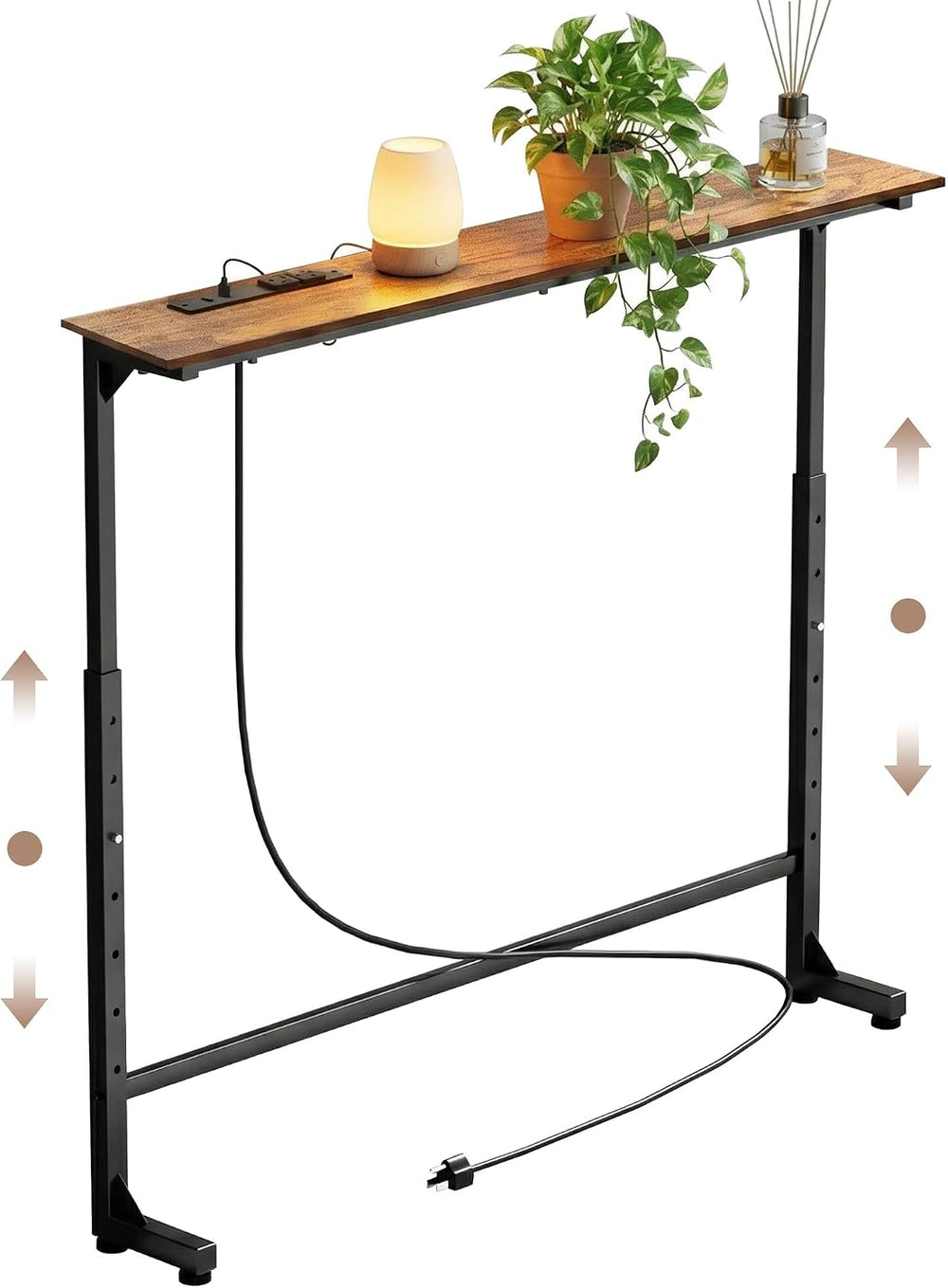 Adjustable Height Narrow Sofa Table with Built-in Power Outlets, 39" Lon...