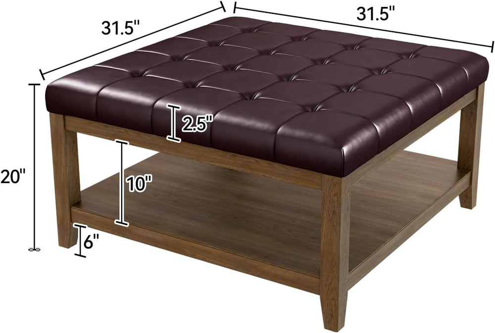 ABHENG 31.5" Large Square Storage Ottoman, Upholstery Solid Rubberwood C...