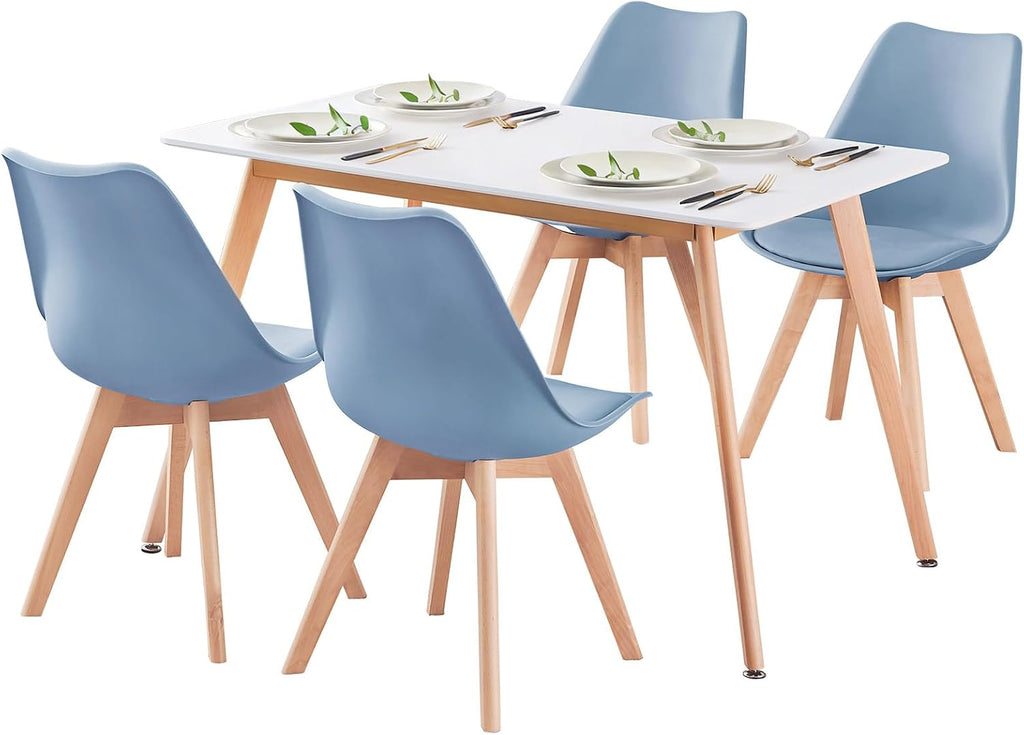 47.2" Rectangular Dining Table Wood Legs for 4-6 White | Mid century Modern Table for Small Living Room, Kitchen, Apartment, Easy Assembly