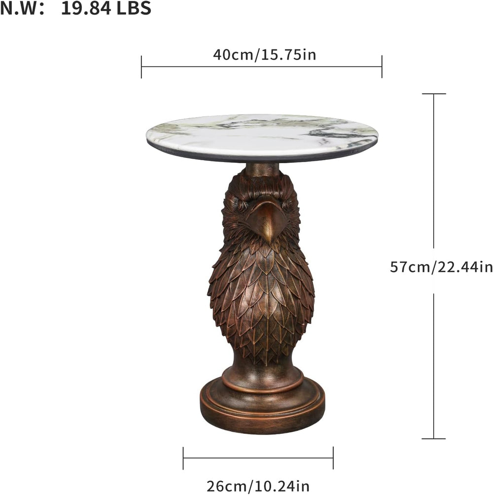 Eagle Head Accent Side Table - End Table with Faux Marble Top Unique Eagle St...