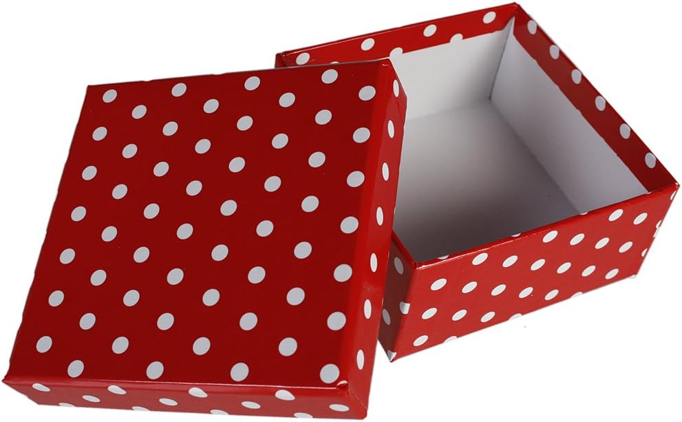 OOTB Red Gift Boxes with White dot, Set of 8, Paper, 22.5 x 22.5 x 8