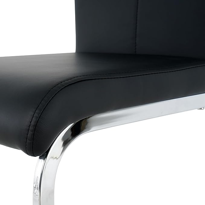 Goujxcy Dining Chairs Set of 6, Modern High Back Kitchen Chairs with Metal Legs and Faux Leather Padded Seat Upholstered Dining Chairs for Dining & Kitchen,Living Room (Black&Silver, Set of 6)