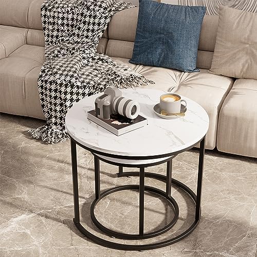aboxoo Round Nesting Coffee Table Side Table Set of 2 End Tables for Living R...