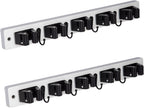2 Pack Broom Holder Wall Mount With 5 Slots & 4 Hooks，Rustic Wood Broom & Mop Hanger，Wall Mounted Garden & Garage Tool Storage Organizer Rack for Closet Laundry Room or Kitchen Wall Decor White