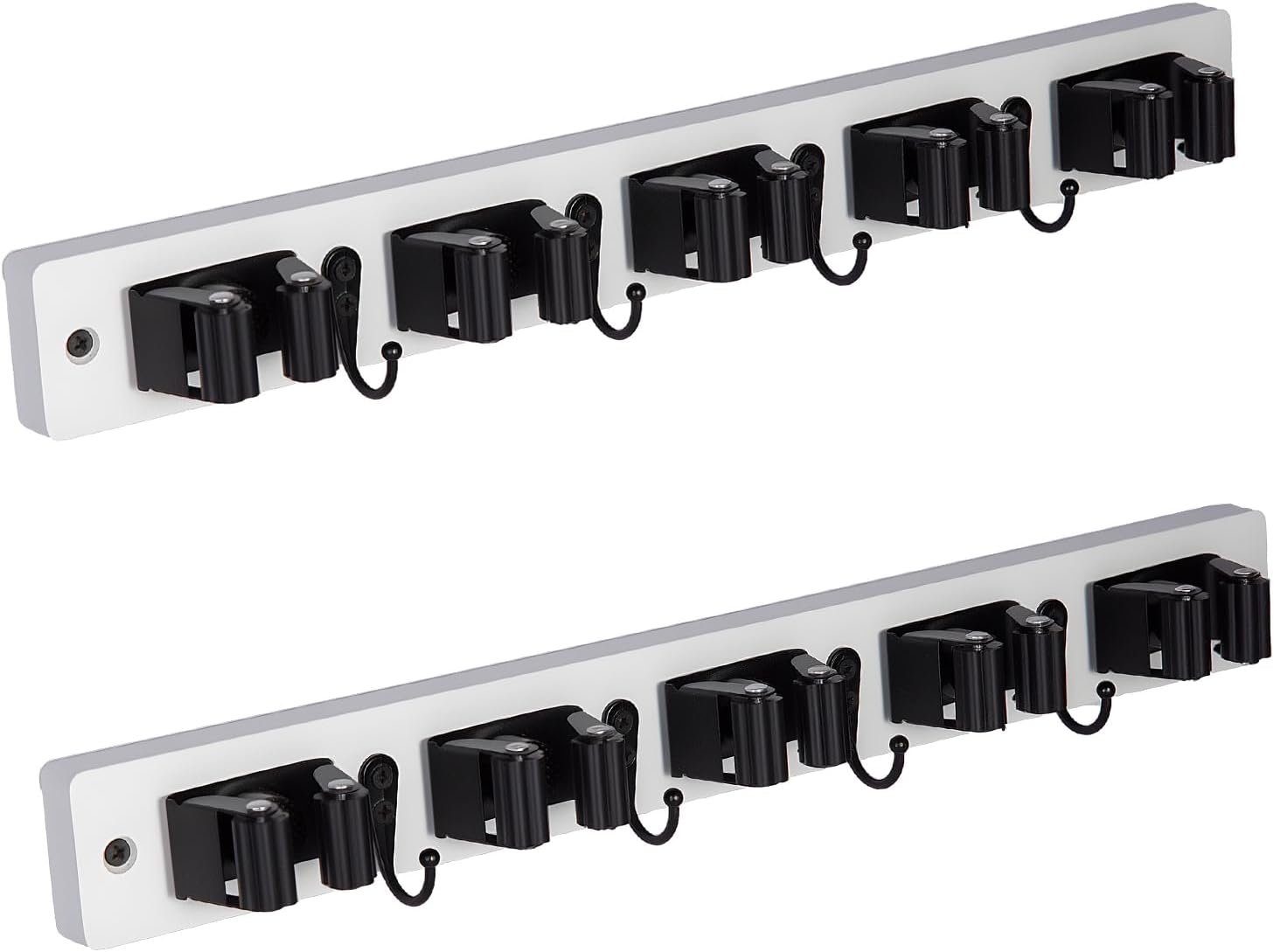 2 Pack Broom Holder Wall Mount With 5 Slots & 4 Hooks，Rustic Wood Broom & Mop Hanger，Wall Mounted Garden & Garage Tool Storage Organizer Rack for Closet Laundry Room or Kitchen Wall Decor White