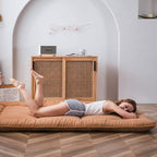 MAXYOYO Japanese Shiki Futon Mattress Floor Mattress Thicken Tatami Mat Sleeping Pad Roll Up Mattress Floor Lounger Bed Folding Couch Bed Mattress Pad for Guest Room, Light Brown, King