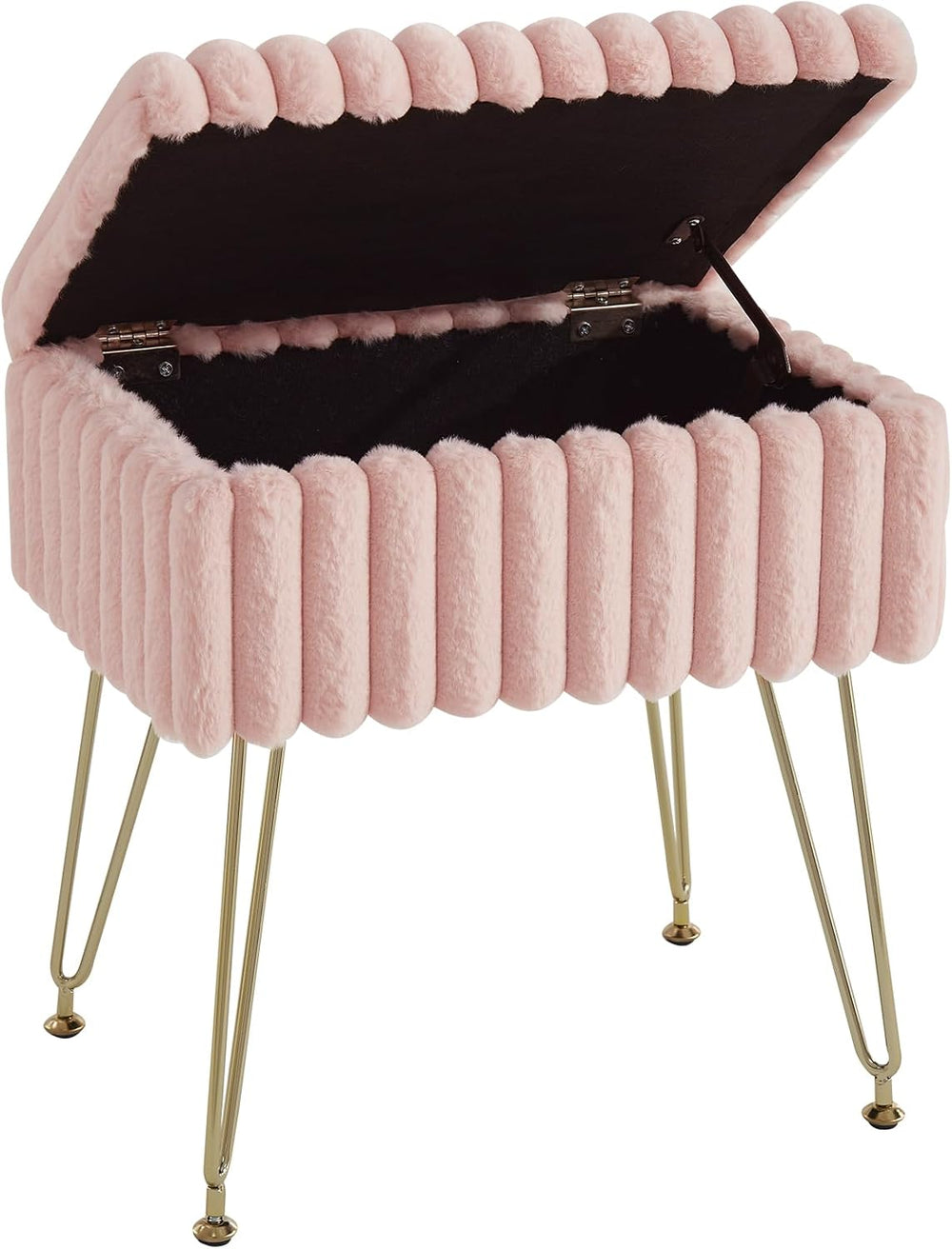 EBENCHICO Vanity Stool Chair with Storage, Faux Fur Stools for Vanity | Makeu...