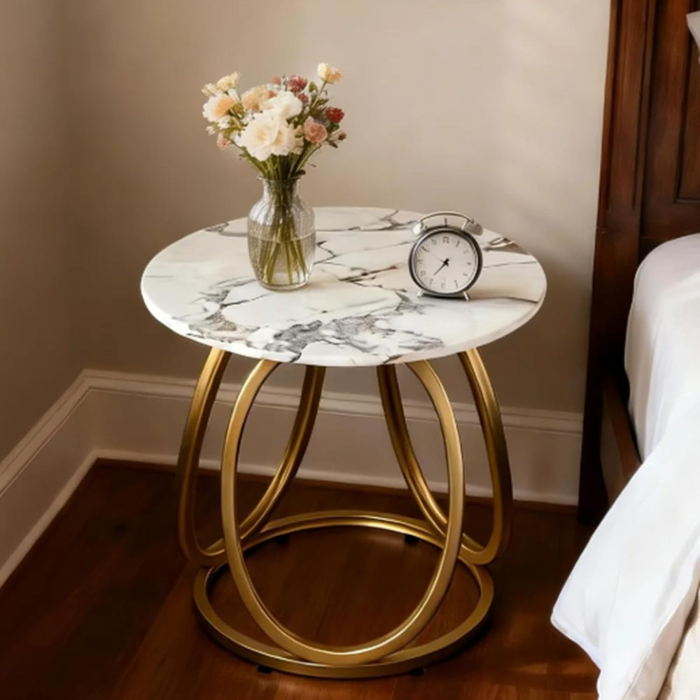 O&K FURNITURE Gold Side Table Living Room, Round End Table with Marbling ...