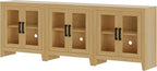 WAMPAT Farmhouse TV Stand for TVs up to 85”, Rustic Wood Entertainment Center with Adjustable Shelf, Glass Doors & Storage, Media Console Cabinet for Living-Room, Bedroom, Oak