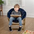 Pemberly Row Kids 23" Folding Faux Fur Saucer Chair, Navy Upholstery with Soft Gold Frame, Thick Padded Chair for Playroom, Bedroom or Living Room, 22.75" W x 12.25" D x 22" H, Child-Safe Design