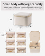 Vlando Travel Jewelry Case,Small Jewelry Box Organizer,Travel Jewelry Storage with 6 Velvet Jewelry Zipper Pockets, Birthday Gifts for Women Girls (White)