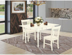 East West Furniture MZNO3-LWH-W 3 Piece Kitchen Table Set for Small Spaces Contains a Rectangle Dining Room Table with Dropleaf and 2 Solid Wood Seat Chairs, 36x54 Inch, Linen White