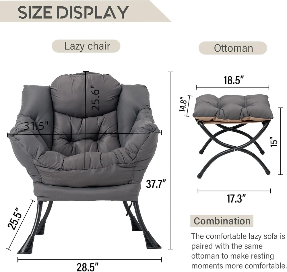 LITA Lazy Chair with Ottoman, Modern Accent Leisure Upholstered Lazy Sofa Arm...