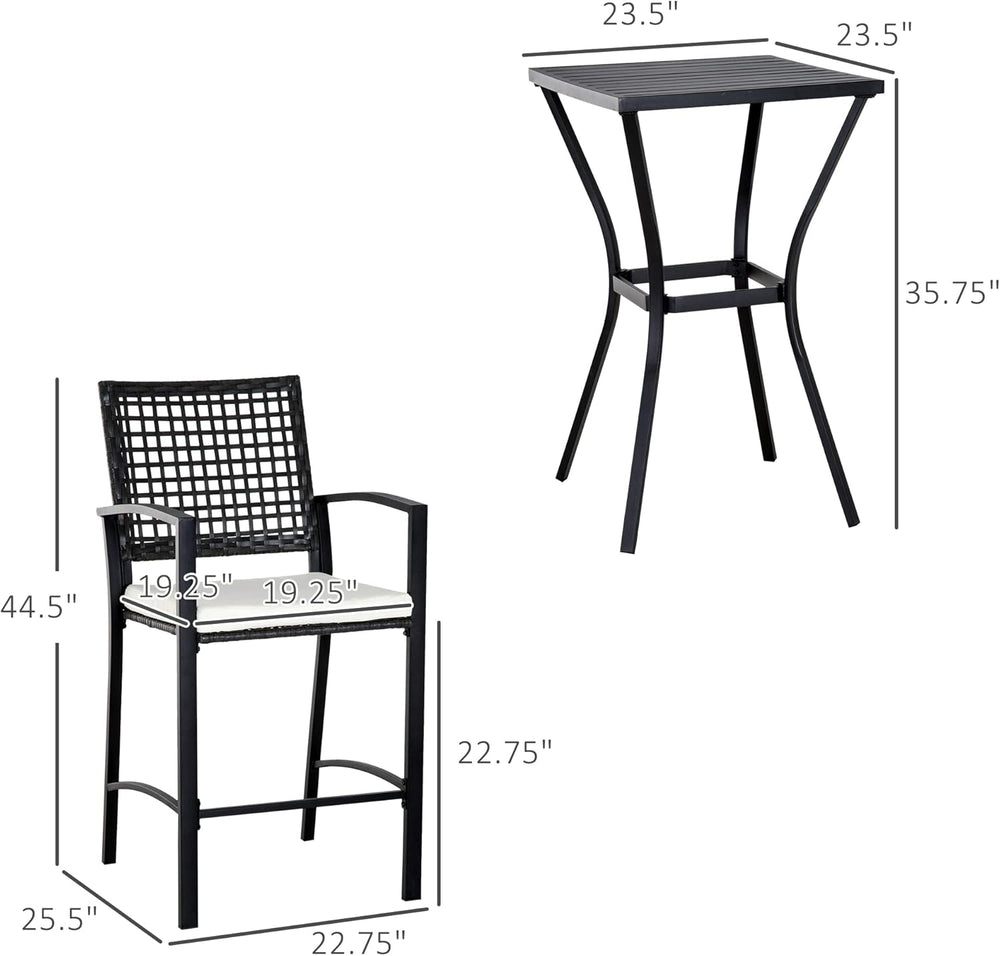 Patio Bar Set, 3 PCS Rattan Wicker Outdoor Furniture Set with Cushioned Stool...