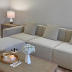 Acanva Luxury Modular Sectional Living Room Sofa Set, Modern Minimalist Style Couch with Ottoman and Chaise, L-Shape, Linen-Like Cream