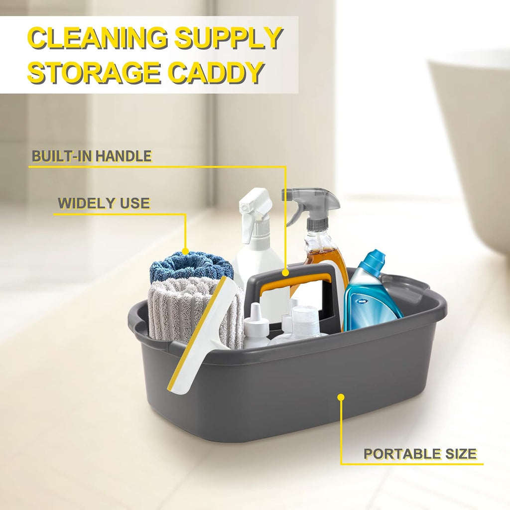 Cleaning Supplies Caddy Organizer with Handle Plastic Tool Storage Basket for Bathroom, Kitchen, Under Sink,2 Pack with 2Pack Microfiber Cleaning Cloths, Yellow