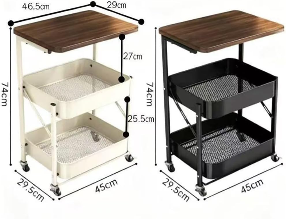 Foldable Narrow Modern Sofa Table with Open Storage Shelves, Movable Side Tab...