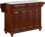 Pemberly Row Modern Wood Granite Top Kitchen Island in Mahogany