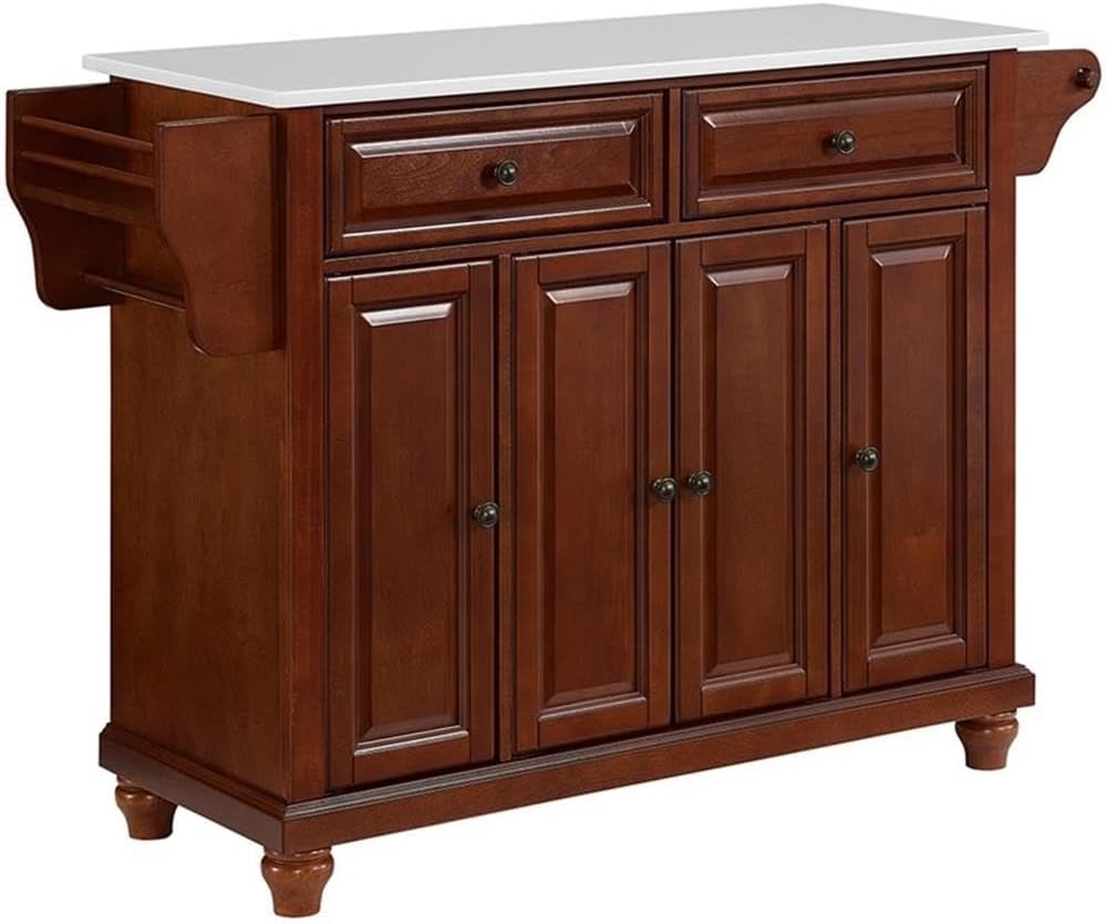 Pemberly Row Modern Wood Granite Top Kitchen Island in Mahogany