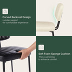 Dining Chairs Set of 2, Modern PU Leather Upholstered Kitchen Chairs with Metal Legs, Mid Century Shell Backrest Side for Dining Room Living Room, Beige White