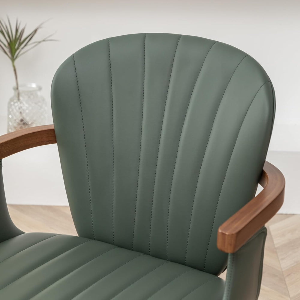 LUNLING Swivel Dining Chairs, Mid Century Modern Green Faux Leather Kitchen C...
