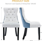 Dining Chairs Set of 6, Upholstered Tufted Dining Room Chairs with High Back, Nailhead Trim and Solid Wood Legs, Modern Dinning Chair for Dining Room, Black Pu Leather Splicing Blue Velvet