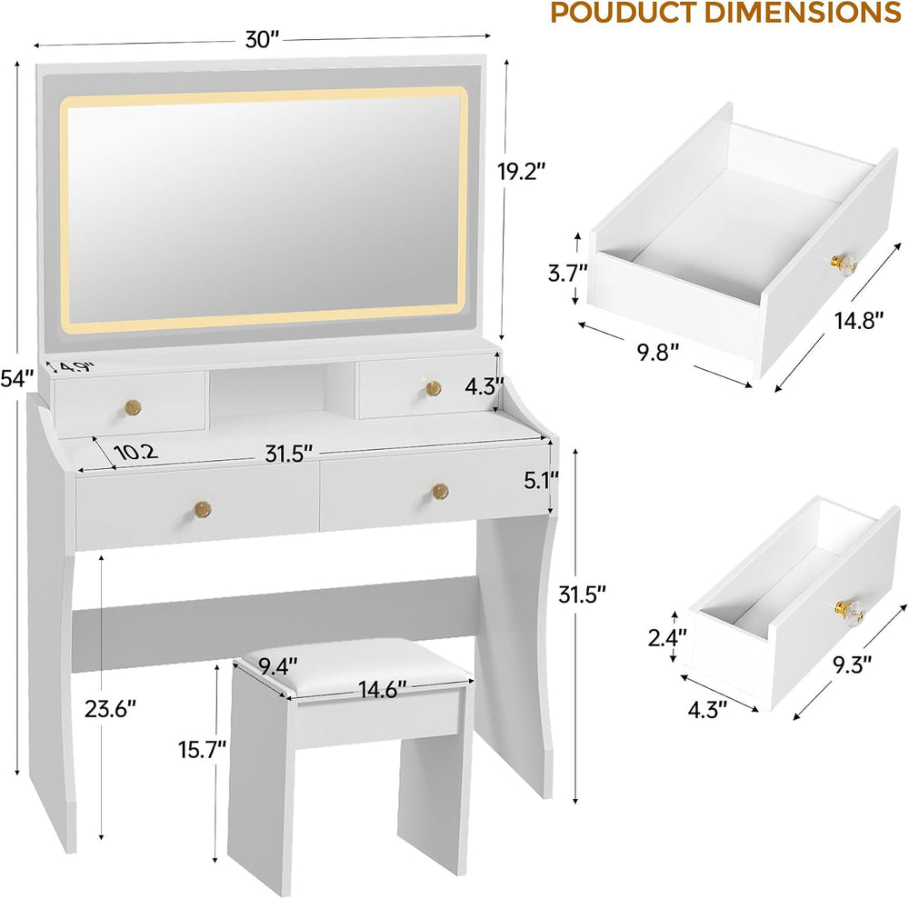 COMHOMA Makeup Vanity Desk with Mirror and Lights, Vanity Table and Chair Set...