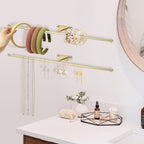 2-Pack Wall Hanging Jewelry Organizer, 14.5" Necklace Holder, Gold | For earrings, rings, bracelets, hairbands, glasses, space saving wall display, screws included