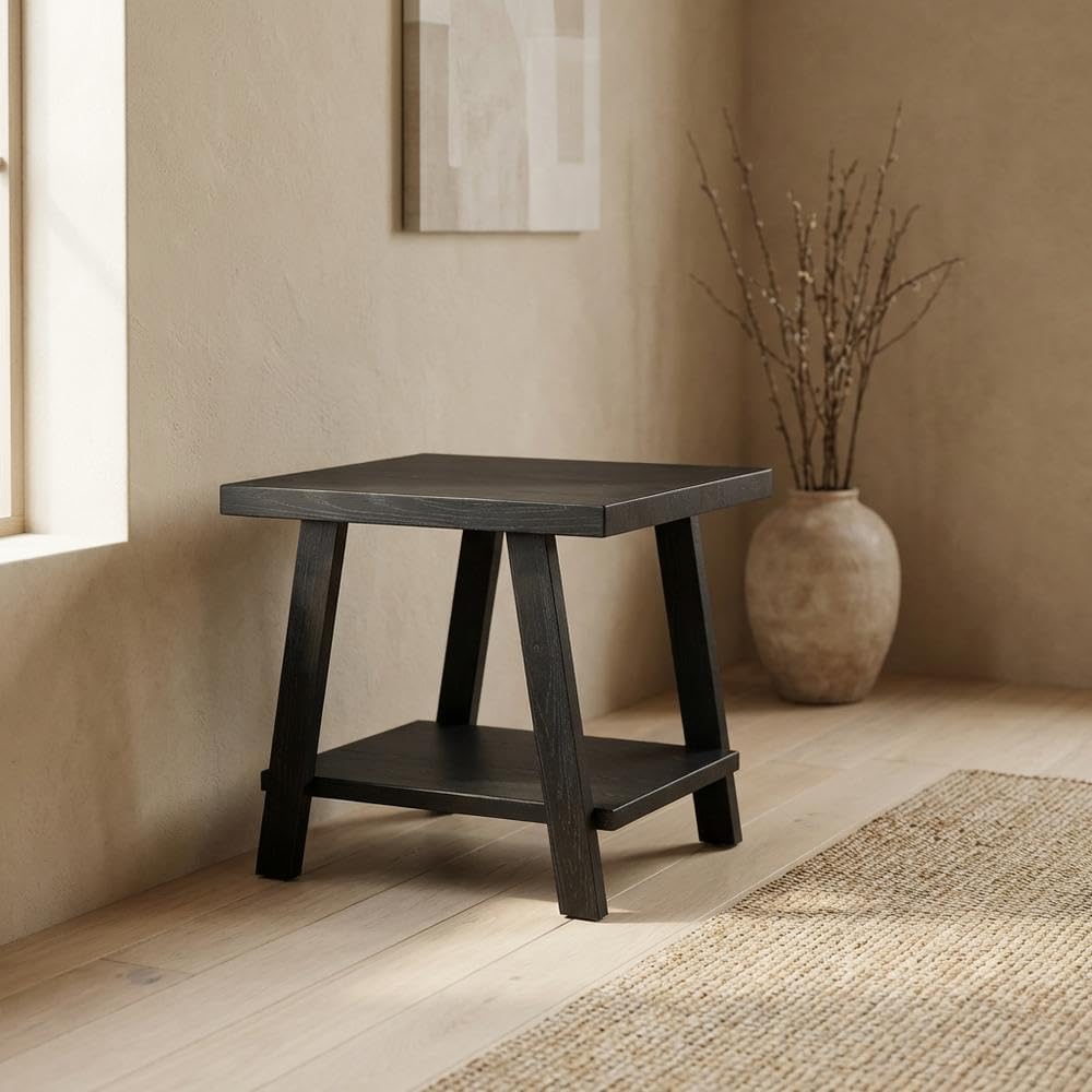 Furnifact Black, End Side Table, MDF Construction, Open Shelf, Durable Home D...