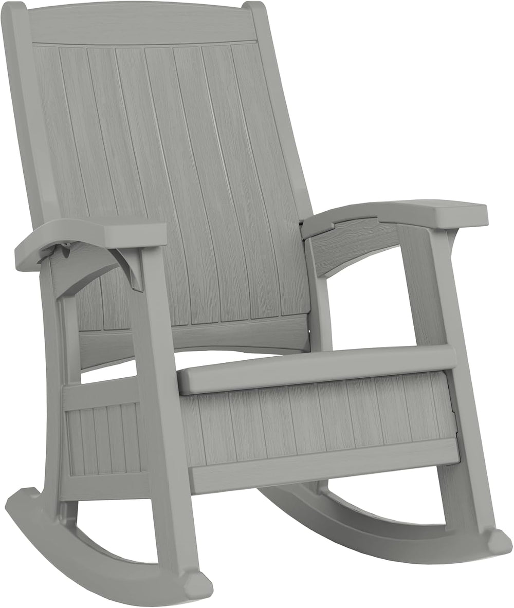 Suncast Outdoor Patio Rocking Chair with Under-Seat Storage, Stylish Faux Woo...