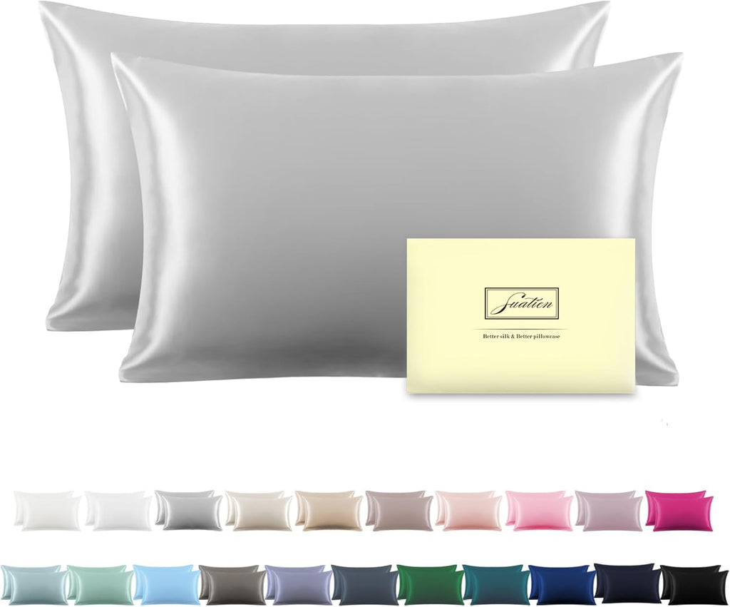 Silk Pillowcase for Hair and Skin,Soft,Breathable and Sliky 100% Queen Silk Pillow Case Set of 2,Both Sides Natural Mulberry Silk Pillowcases with Hidden Zipper(Queen Size 20"X 30",2pcs)