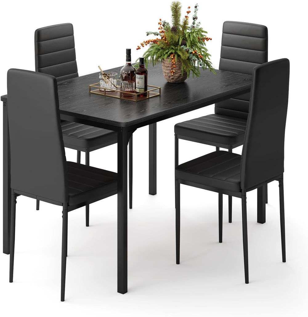 Gizoon 5-Piece Dining Table Set for 4, Kitchen Table with PU Chairs Black | M...