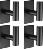 VAEHOLD Wall Towel Hooks, Heavy Duty Sticky Holder Waterproof Towel Hooks for Hanging Coat, Clothes, Closet Hook Wall Mount for Kitchen (Black, 4 Pack)