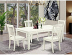 East West Furniture LGDA5-LWH-W 5 Piece Kitchen Table Set for 4 Includes a Rectangle Dining Room Table with Butterfly Leaf and 4 Solid Wood Seat Chairs, 42x84 Inch, Linen White