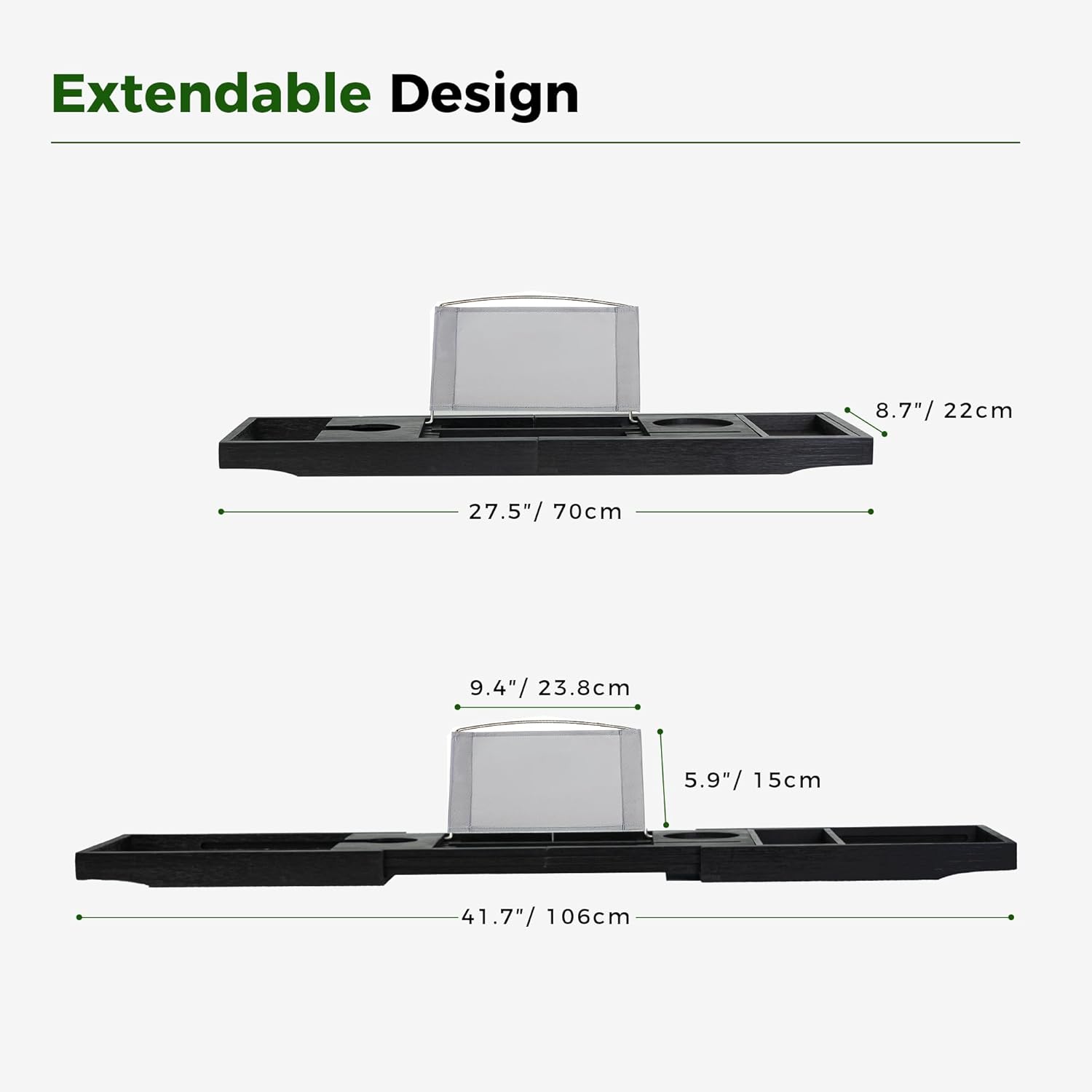 Utoplike Bamboo Bathtub Tray Caddy, Black Bath Tray Table for Tub, Adjustable Bathroom Organizer with Book Tablet Wine Glass Cup Towel Holder