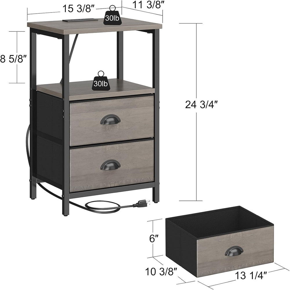sthmec Nightstand with Charging Station, LED Night Stand Set of 2, Bedside Ta...