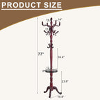Solid Wooden Coat Rack Stand, Coat Racks Freestanding with 14 Hooks, Natural Birch Wood Coat stands with Sturdy Round Base, Tree Coat Hanger Standing for Entryway Bedroom Office（Redwood triangle2）