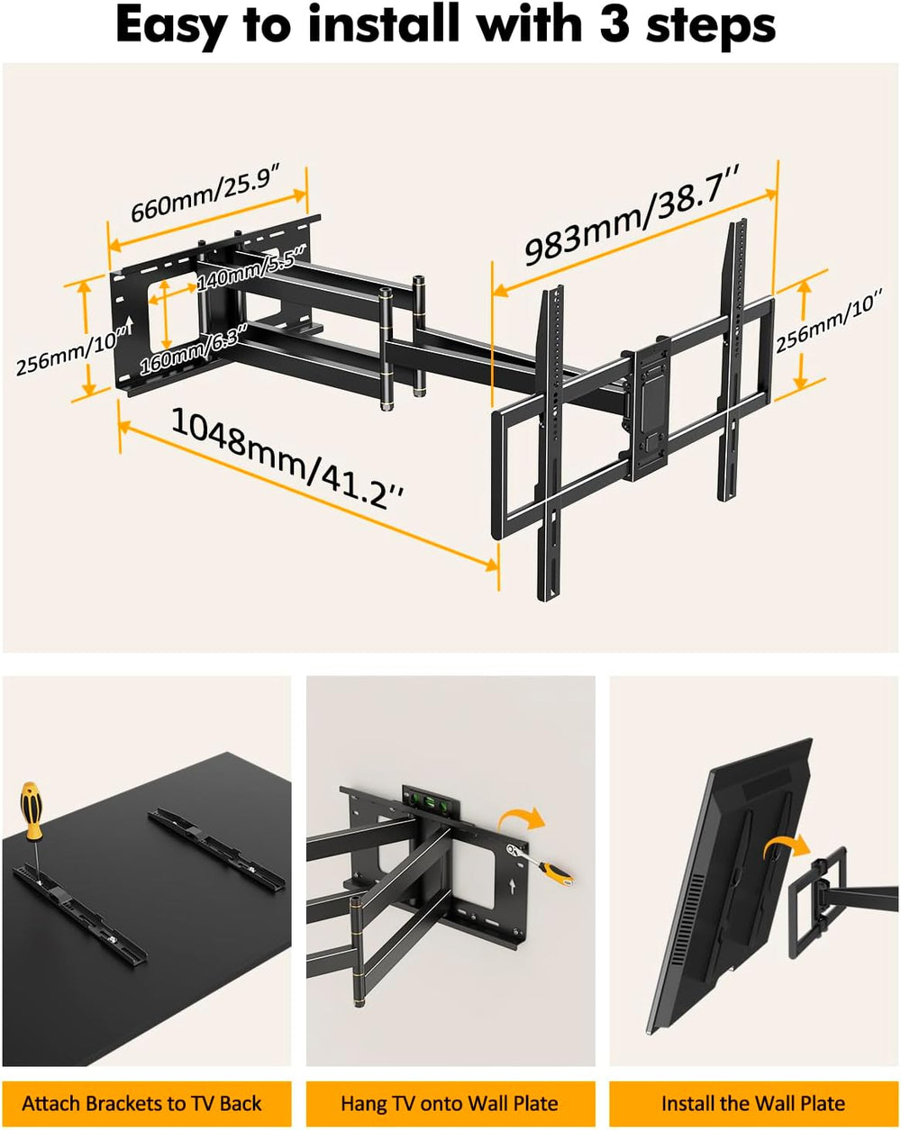 Heavy Duty XXL Long Arm TV Wall Mount for 55-120 inch Extra Large TVs | Holds...