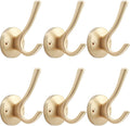 Gold Wall Hooks, 6 Pack Coat Robe Hook Heavy Duty Metal Double Bath Hook Wall Mounted, Hand Towel Hooks for Cubicle Bathroom Kitchen Closet Garage