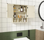 ChooChoo Bathroom Cabinet Wall Mounted 2-Door with 3 Open Shelves， Wooden Medicine Cabinets with Adjustable Shelf，Space Saver Storage Cabinets Over The Toilet for Bathroom&Living Room,Yellow