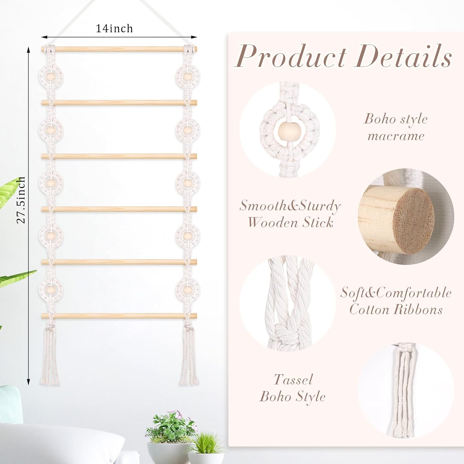 SNOWSTAR Macrame Hair Claw Clip Organizer,Hanging Hair Clip Holder and Storage for Women Girls,Claw Clip Hanger Home Decor for Wall,Door,Closet