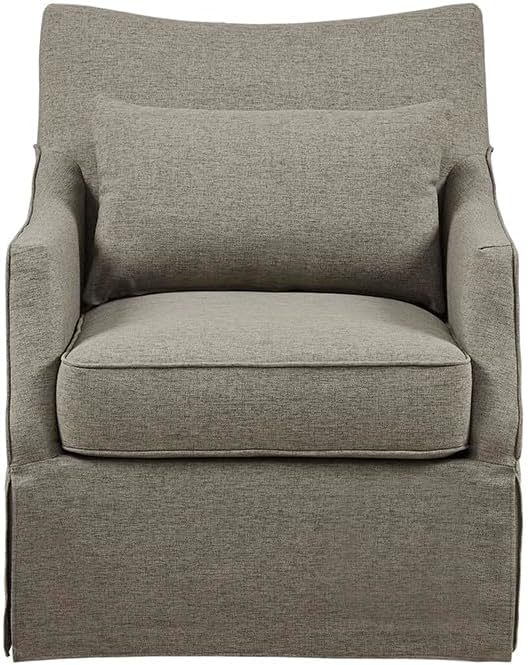 Martha Stewart London Swivel Chair - Solid Wood & Plywood, Skirted Metal Base Accent Armchair, Lumbar Pillow -Modern Classic Family Room Sofa Furniture Bedroom Lounge, 28"X31.5"X35.25", Tan Multi