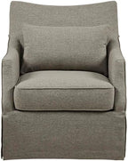 Martha Stewart London Swivel Chair - Solid Wood & Plywood, Skirted Metal Base Accent Armchair, Lumbar Pillow -Modern Classic Family Room Sofa Furniture Bedroom Lounge, 28"X31.5"X35.25", Tan Multi